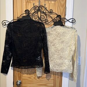 Black and Cream Lace Long Sleeve Tops